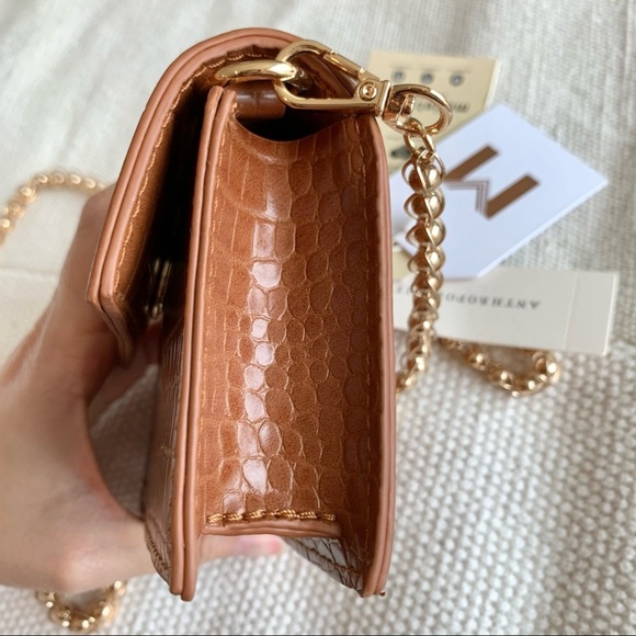 Melie Bianco Brown Croc Print Mini Micro Chain Envelope Crossbody Bag - Picture 9 of 9